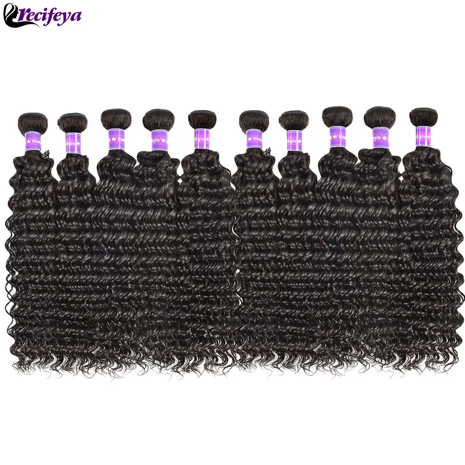 

RECIFEYA 28 30 Inch Deep Wave Bundles Peruvian Hair Bundles Human Hair Extensions 1/3/4 pcs Deep Curly Remy Hair Weave Bundles