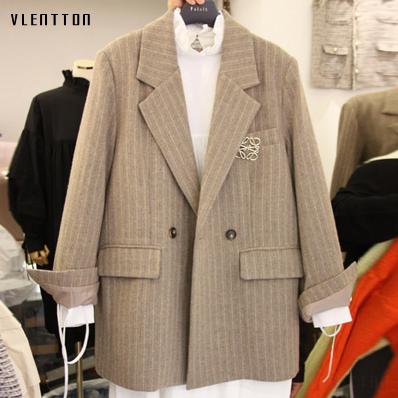 Новинка Осень зима 2020 винтажные полосатые блейзеры и куртки для женщин корейские