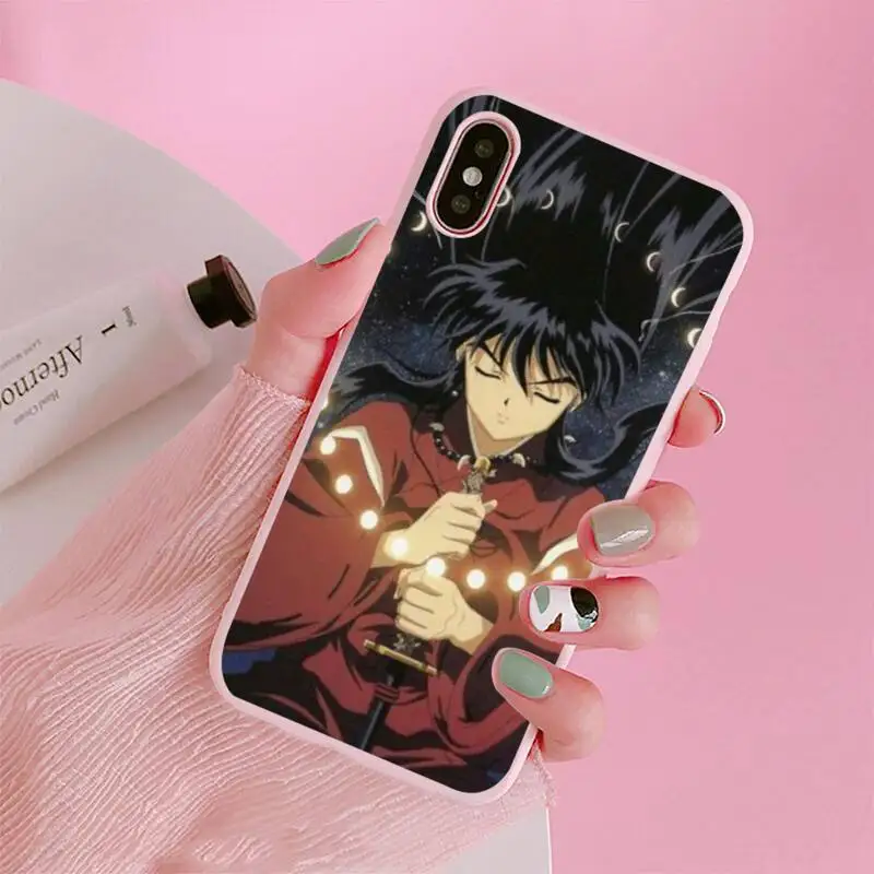 

Anime Inuyasha Sesshoumaru Higurashi Kagome Phone Case Candy Color Pink for iPhone 11 pro XS MAX 8 7 6 6S Plus X 5S SE 2020 XR
