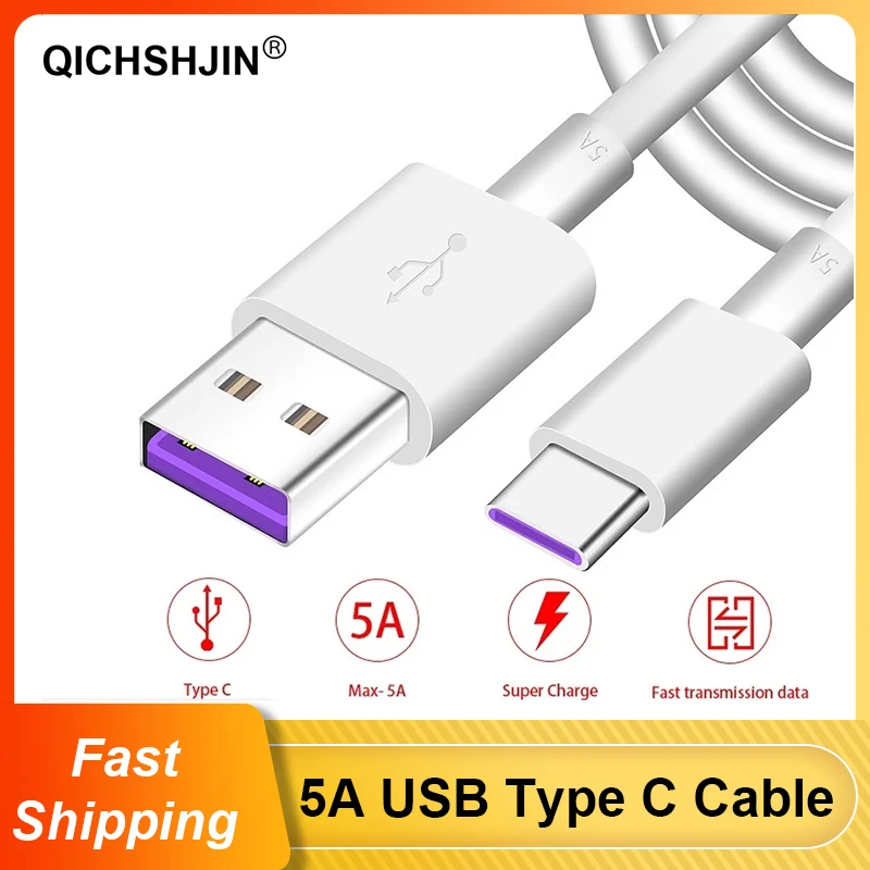 

QICHSHJIN Fast Charge 5A USB Type C Cable For Samsung S20 S9 S8 Xiaomi Huawei P30 Pro Mobile Phone Charging Wire Cable