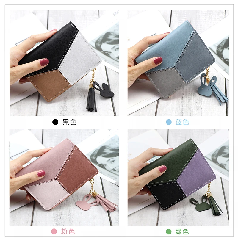 

Women's Short Wallet Stitching Collision Short Wallet Zip Zero Wallet Women's Bag Red Handbag Wallet Hand-grabbing bag