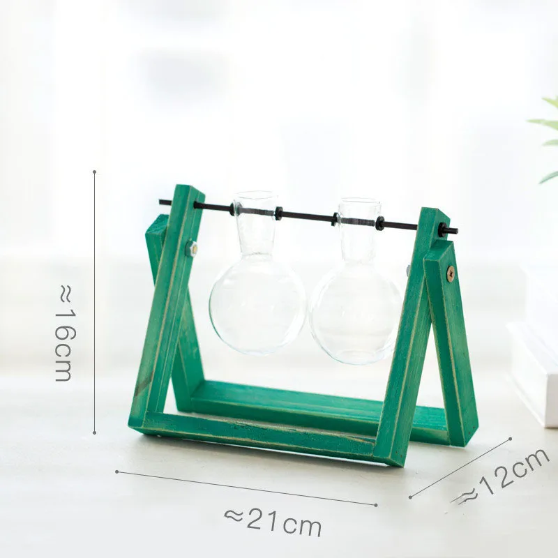 Green-Double vase Высококачественный деревянный стенд стеклянный террариум контейнер Гидропоника цветочный горшок для выращивания растений настольная ваза DIY домашний офисный, Свадебный декор - Цвет: Green-Double vase