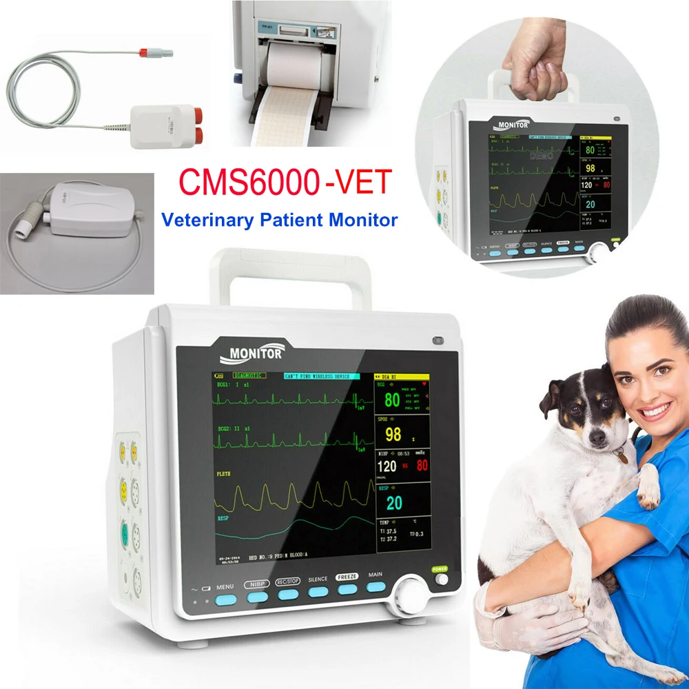 

CMS6000-VET Veterinary Multi-Parameters Monitor Animals Use Vital Signs Monitor ECG NIBP SPO2 Resp PR TEMP ETCO2 IBP Printer
