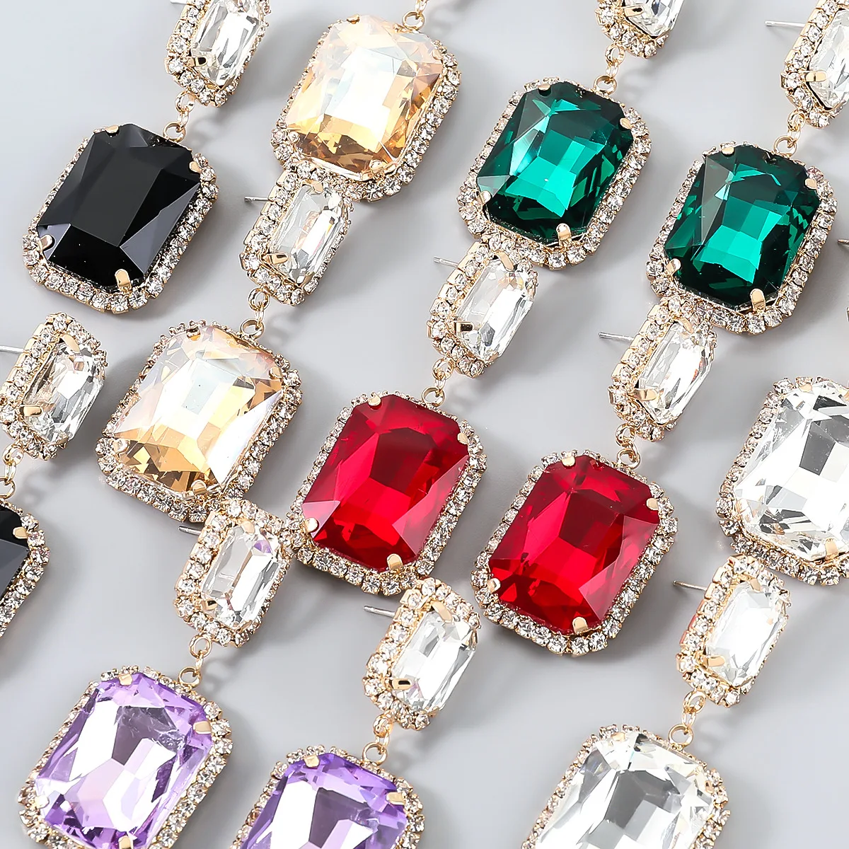 

Fashion Metal Square Big Rhinestone Geometric Earrings Female Popular Retro Dangle Earrings Party Accessories
