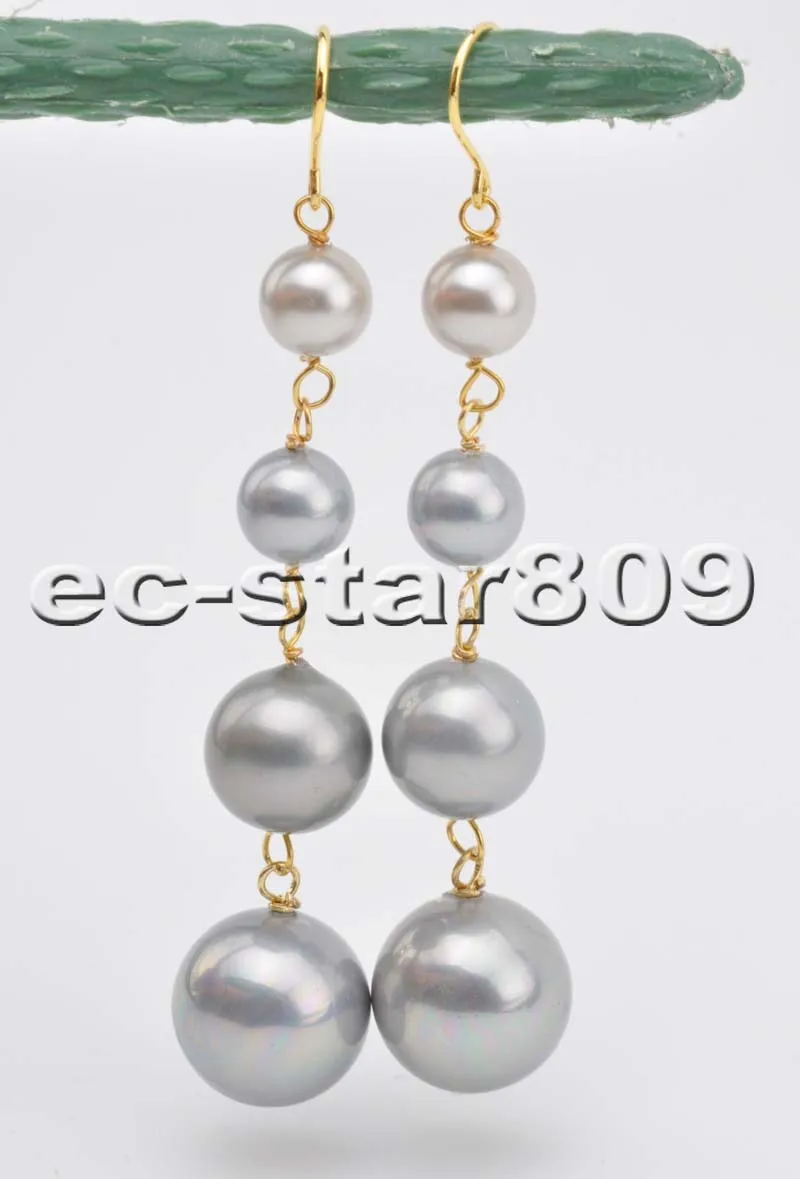 

P6356 Handwork Gray Round SOUTH SEA SHELL PEARL Tower Dangle Earring