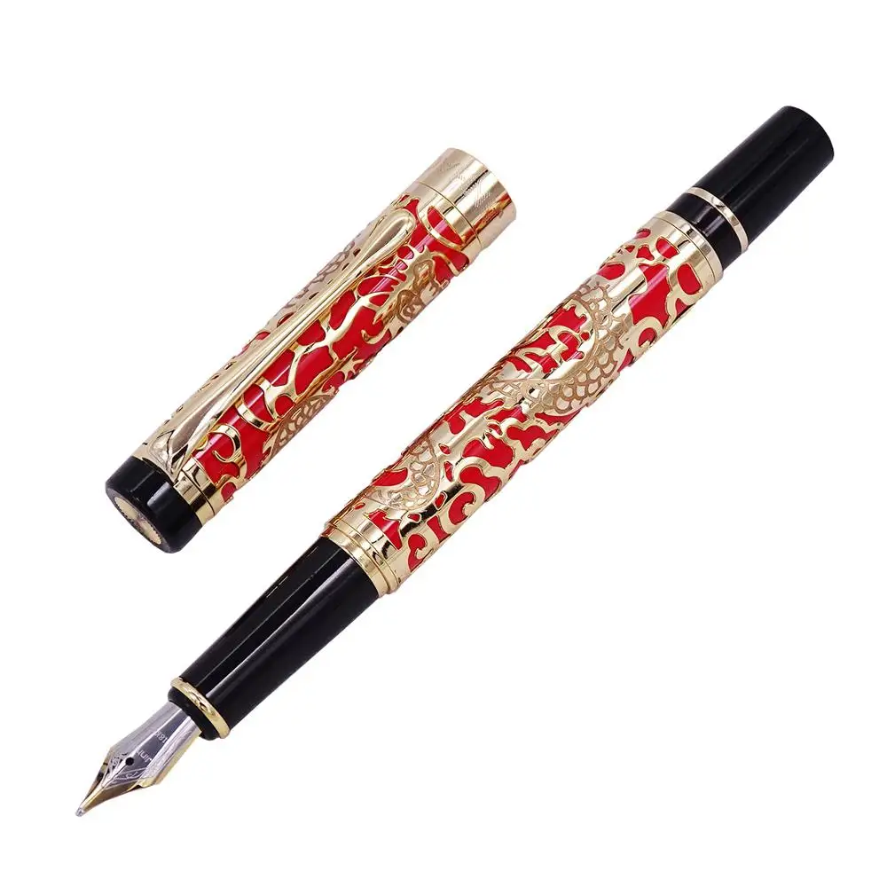 Red Высокое качество, роскошная ручка JINHAO 5000 Dragon, винтажные чернильные ручки для письма F 0,5 мм, перо, офисные принадлежности, dolma kalem - Цвет: Red