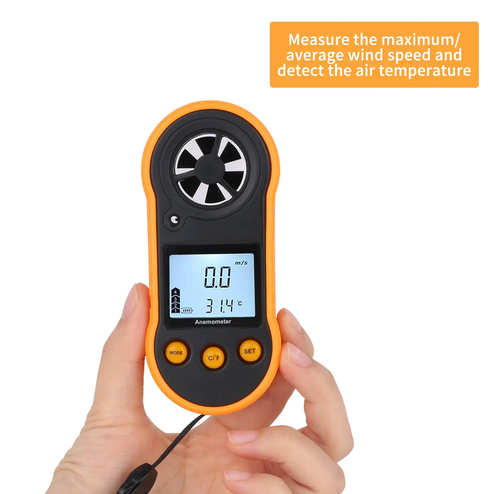 

2-in-1 Hand-Held Anemometer Measuring Air Conditioning Outdoor Wind Speed Temperature Volume Tester Meter LCD Display