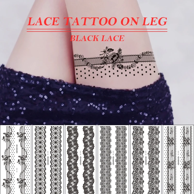 

Temporary Tattoos Sticker for Fashion Women Girl black Bracelet Arm Jewelry Body Art lace sexy Drawing Fake Tattoo Sticker