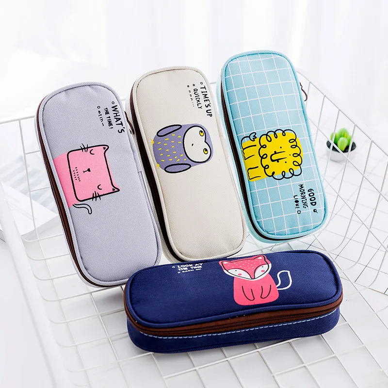 

Kawaii Large Fold Zipper Pencil Case Stationery Storage Bag Canvas Pencil Bag Cute Makeup Bag School Supplies for Girl Kids Gift