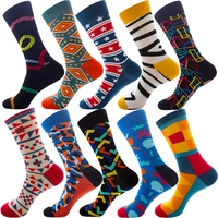 10 pairs men socks cotton colorful casual personality design funny hip hop fruit animal stipe food pattern happy socks for women