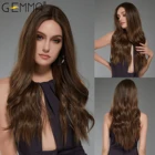 Синтетические парики GEMMA для женщин, длинные волнистые, с коричневыми кружевами спереди, для косплея средней части, термостойкие волосы