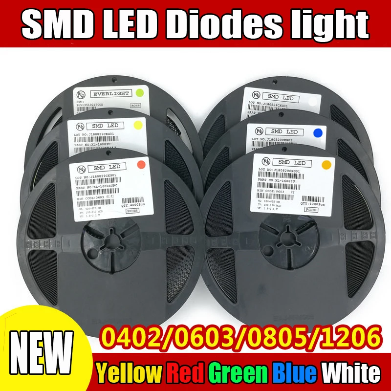 3000 шт. 0402 SMD LED светильник СВЕТОДИОД Smd красный цвет желтый синий размеры 34–43