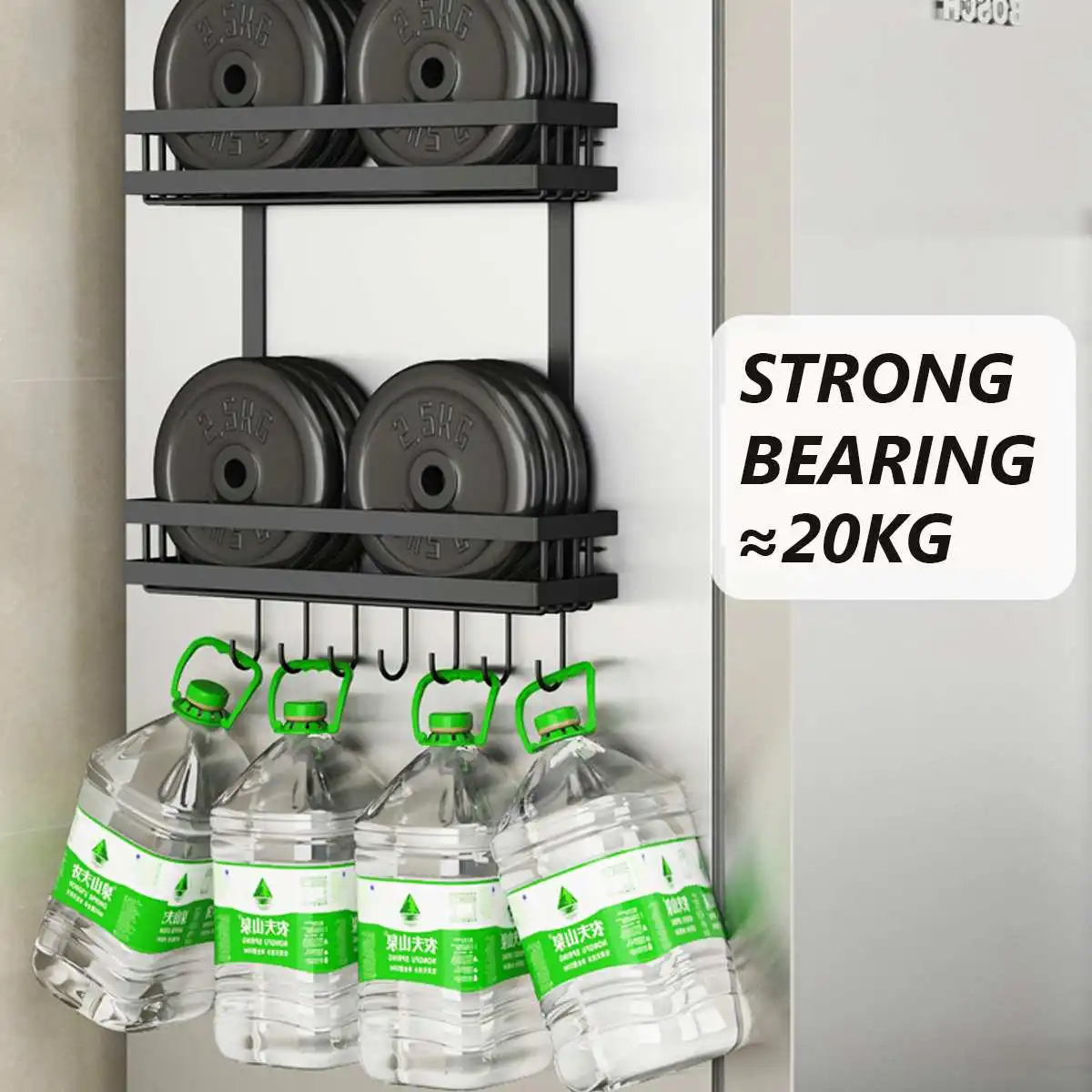 

3 Tier Kitchen Refrigerator Storage Rack Fridge Seasoning Organizer Hang Shelf Including-7-Hooks