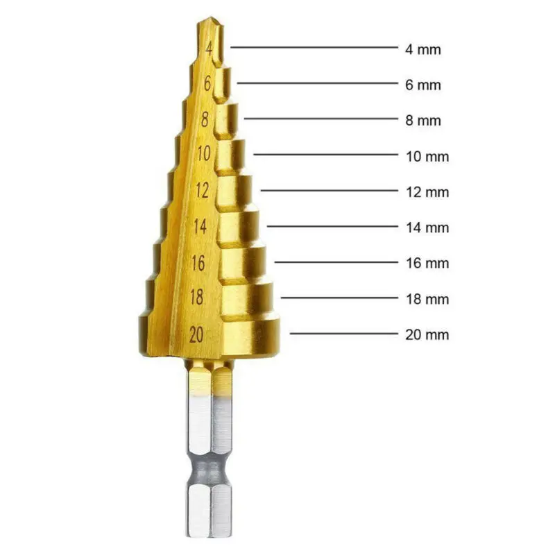 

3pcs HSS Step Cone Drill Titanium Steel Metal Hole Cutter Bit Set 4-32mm + Pouch