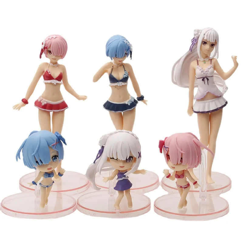 

6PCS Anime Re:Life In A Different World From Zero Figures Doll Rem Ram Emilia Swimsuit Girl Collection Ornaments Model Toy Gift