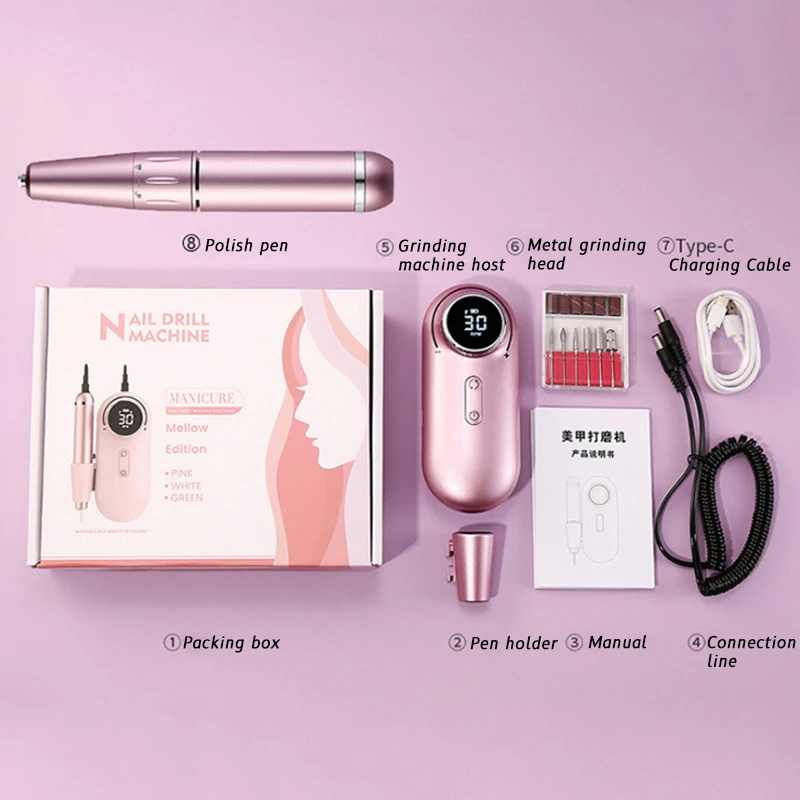 

New nail polisher rechargeable nail remover portable nail drill set electric nail polisher 30000rpm Multifunction
