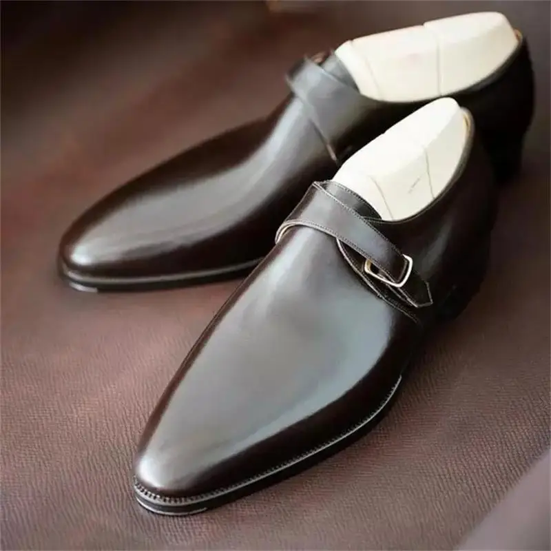 

Men's Pure Color Business Pointed PU Monk Leather Shoes High Quality Dress Shoes Fashion Trend British Style Casual Shoes YX106