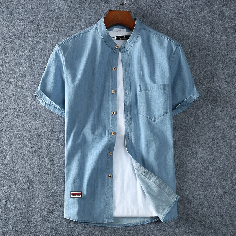 Размера плюс L-5XL 6XL 7XL 8XL 100% джинсовая хлопковая рубашка для мужчин с коротким