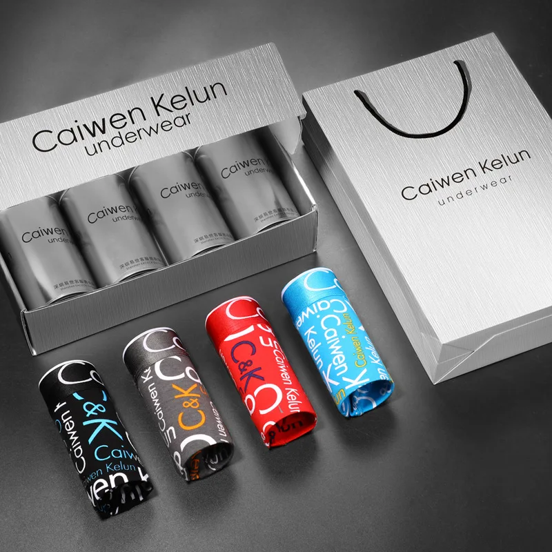 Men's Underwear Boxer Shorts Pure Cotton Youth Sports Breathable Personality Trend Vckv Boxer Shorts Head Slit 4-piece Set