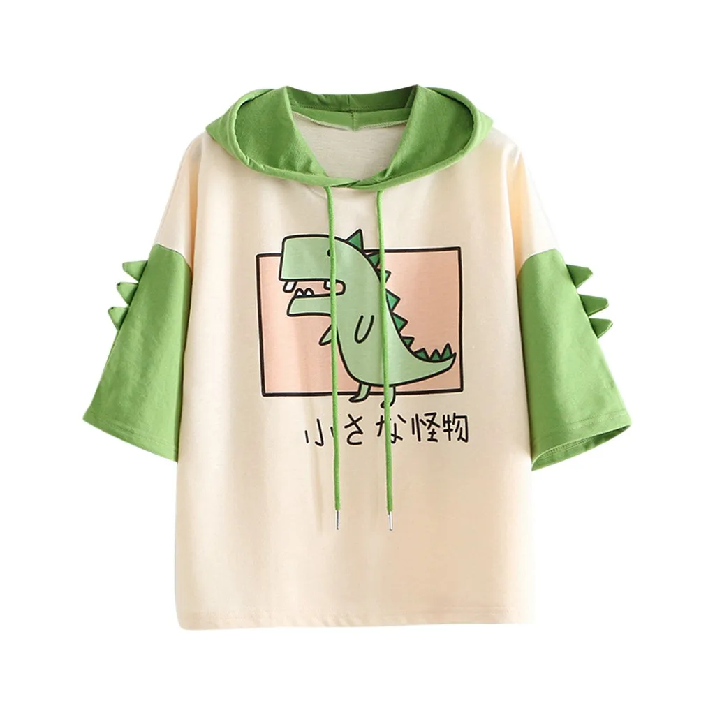 Женская футболка с капюшоном летние пуловеры рисунком динозавра в стиле