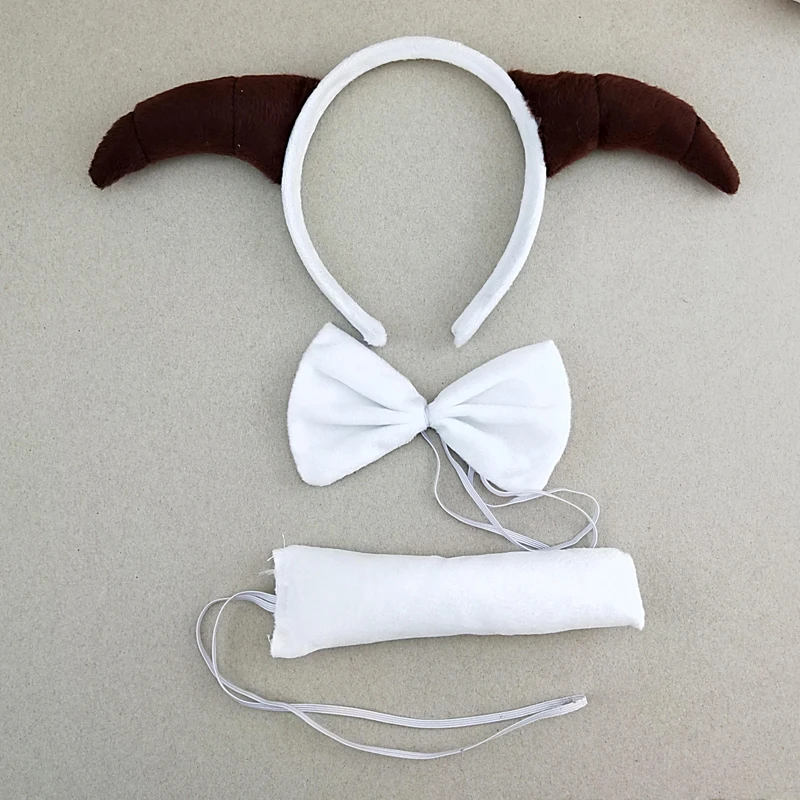 Детский женский белый обруч с козьими рожками и бабочкой хвост Рукавицы лапы