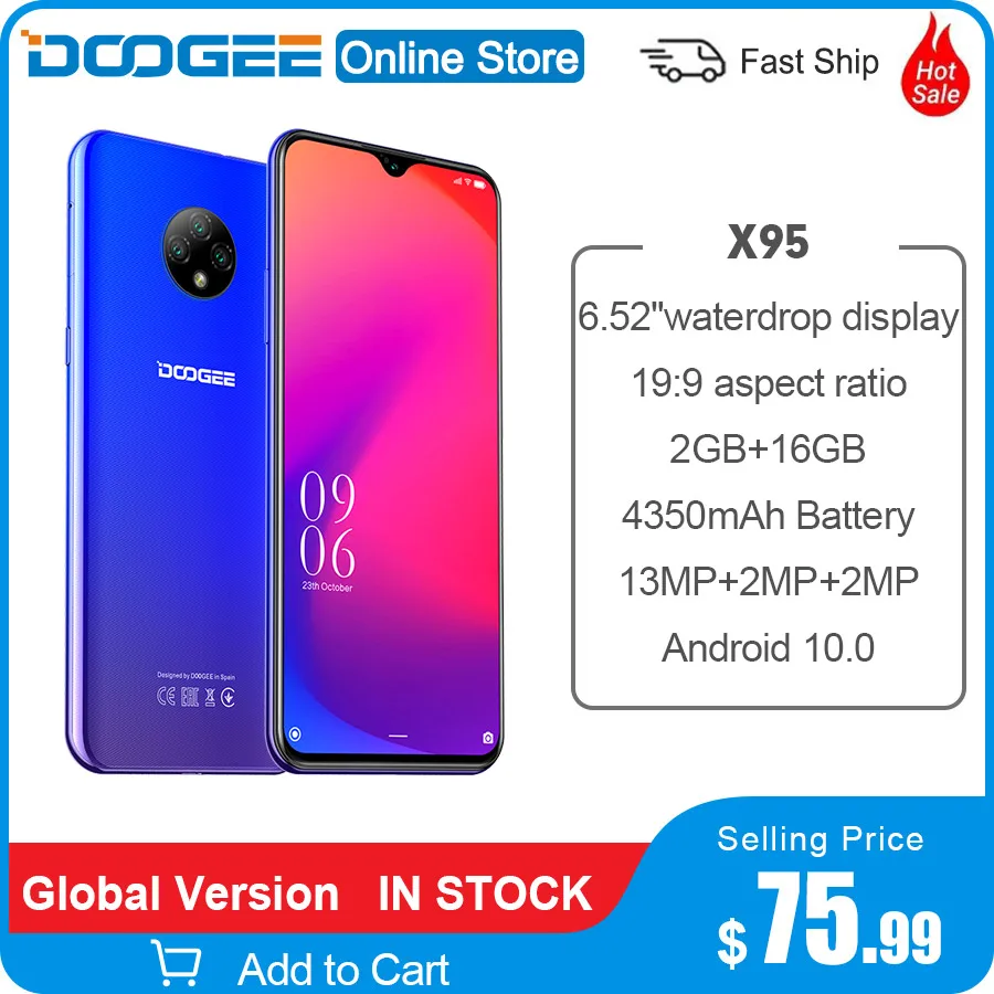 DOOGEE X95 мир посылки Android 10 4G-LTE мобильных телефонов 6 52 &quotMTK6737 2 Гб Оперативная память