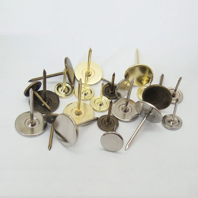 100 шт./лот круглые плоские головки для мебели обивки ногтей шпильки золотые
