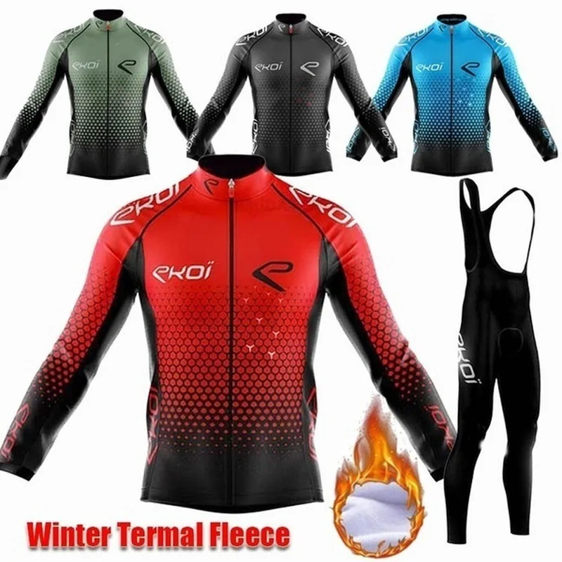 

Cycling Jersey Set Winter Fleece Mountian Bicycle Long Sleeve Clothes Road Bike Riding Cycling Suit -40