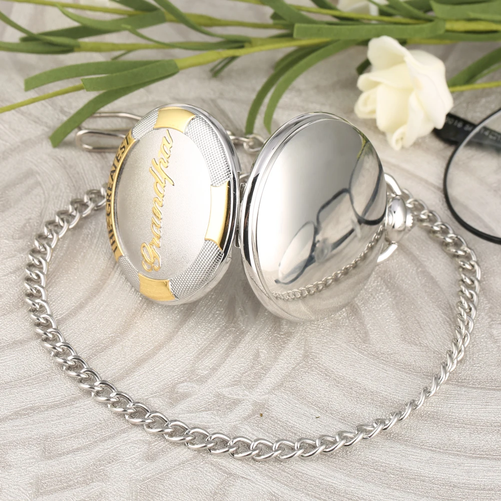 

Silver Pattern Quartz Pocket Watch Practical White Roman Numerals Dial Pocket Watches Silver Chain Necklace Pendant Clock