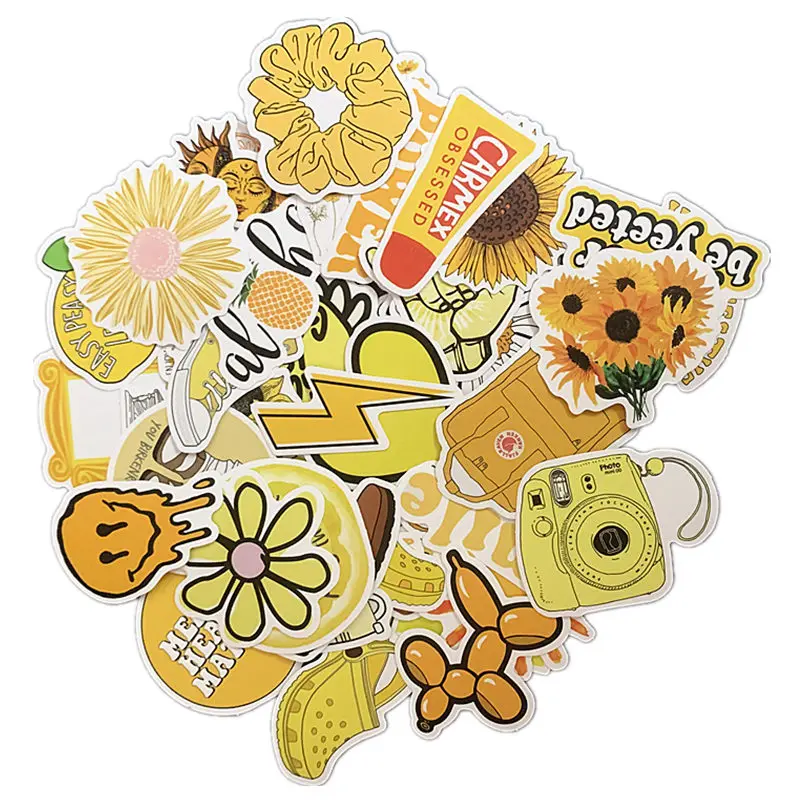 

Наклейки желтые для ноутбука, мотоцикла, скейтборда, чемодана, холодильника, блокнота игрушечный ноутбук, 50 шт.