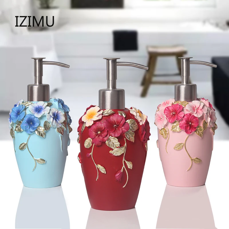 

Flower Resin Soap Bottle Home Hotel Hand Sanitizer High-end Lotion Shampoo Shower Gel Bottle Creative Soap Press Bottle