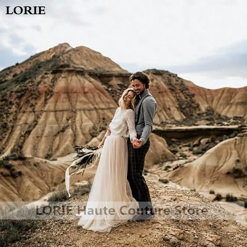 LORIE Boho свадебное платье из 2 частей кружевные сексуальные свадебные платья с