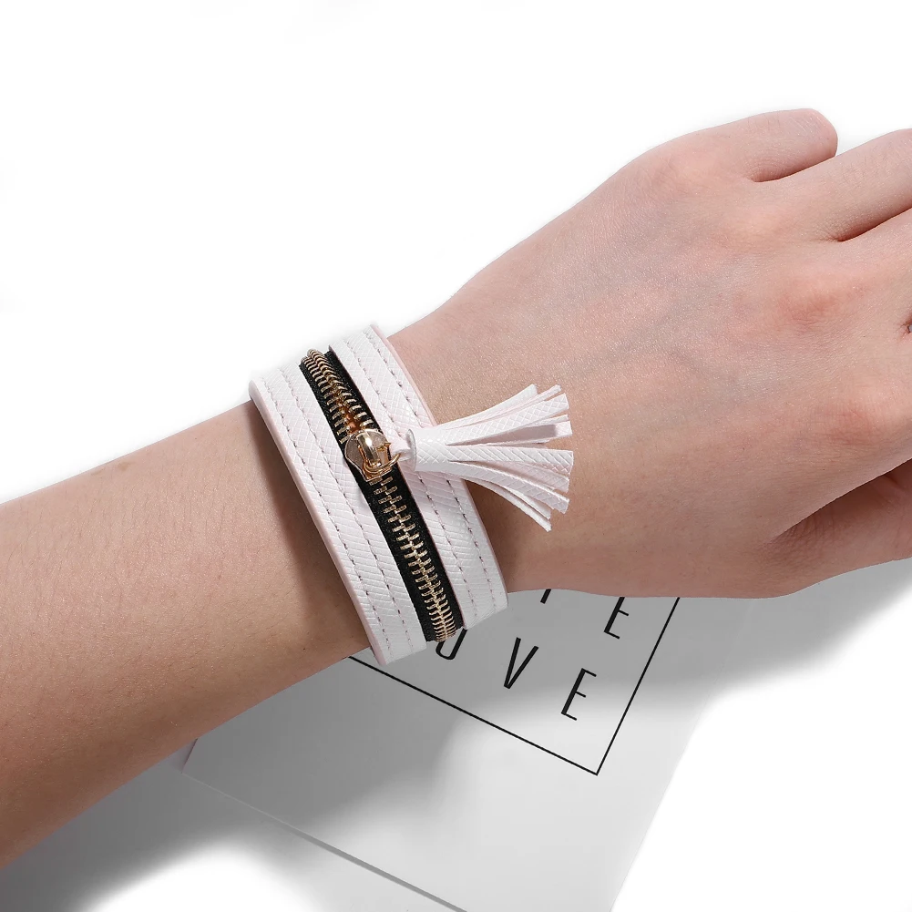 Многоцветный кожаный браслет с бахромой на молнии 2019 женский роскошный