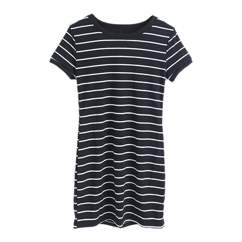 

Sexy Womens Short Sleeve Striped Party Crew Neck Bodycon Summer Beach Mini Dress