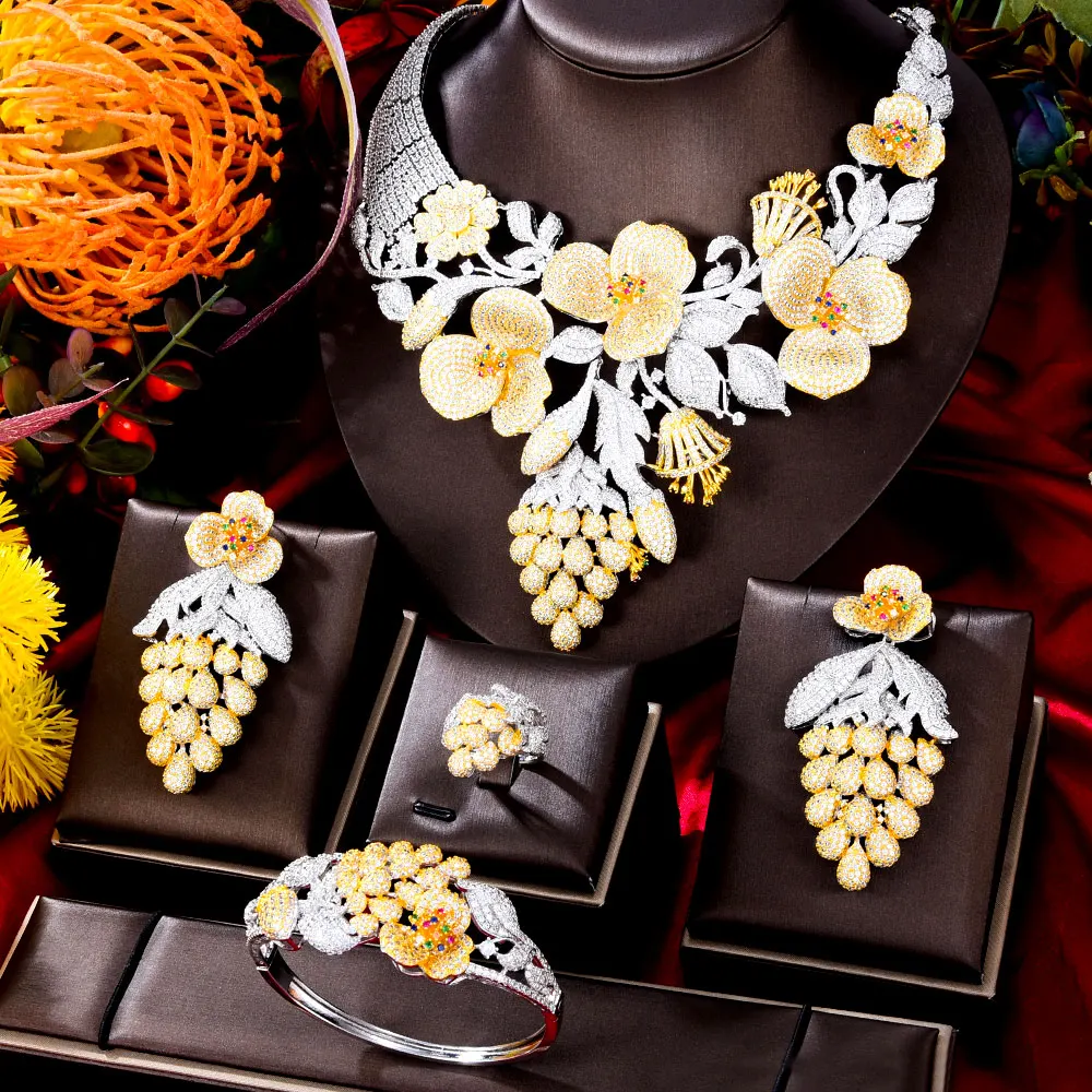 

GODKI Роскошные серьги в Африканском и индийском стиле с фруктовым цветком и кубическим цирконием, набор нигерийских свадебных ювелирных укр...