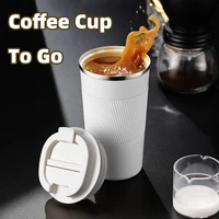 380510ml double layer coffee cup to go vacuum flask 5 color stainless steel coffee mug with non slip silicone car travel office