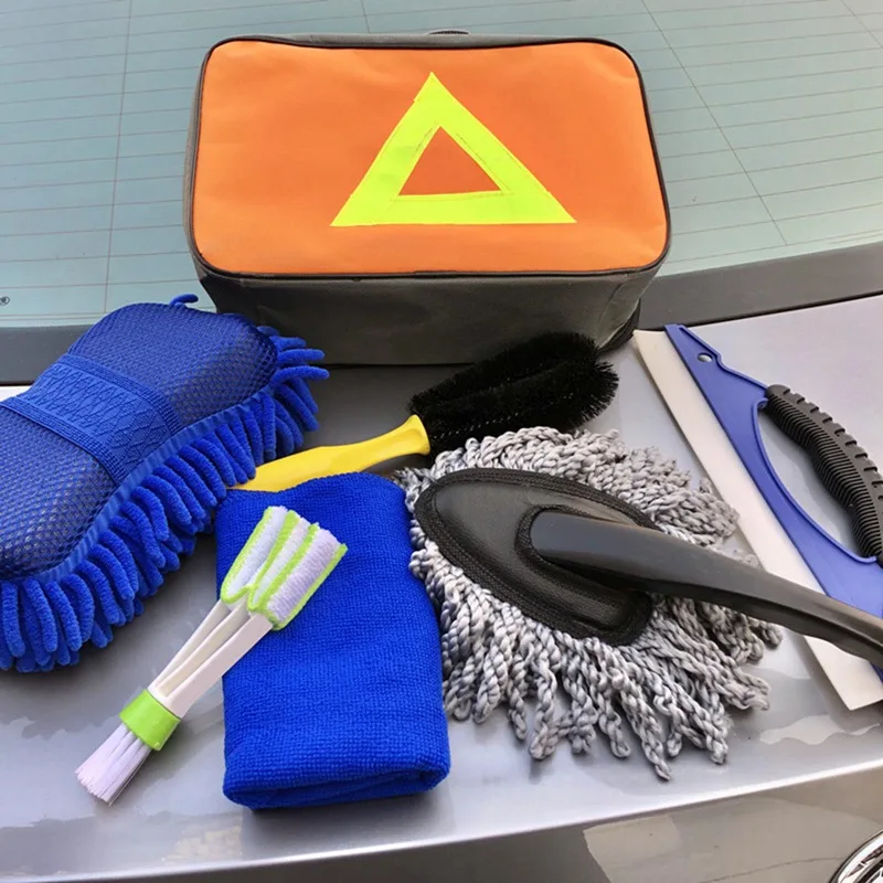 

For Car Wash Cleaning Kit Automotive Tire Wheel Brush Chenille Wash Sponge Microfiber Towel Cloth With Bag Car Cleaner Tools