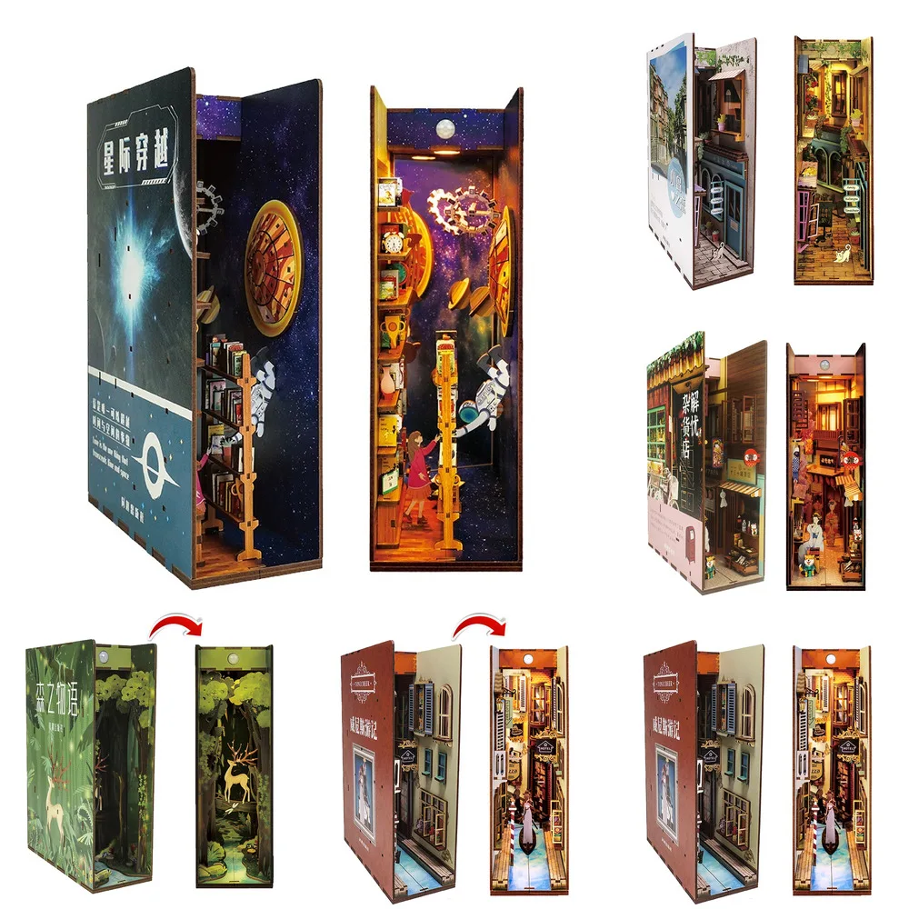 Estanter&iacute;a de madera para libros, juegos de insertos, modelo Ocean Roombox, hecho a mano, muebles en miniatura, decoraci&oacute;n del hogar, regalos-0