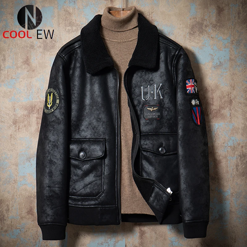 

High Street Winter Mens Fur Jacekt and Coat Air Force Man Fur Velvet Jackets Warm Bomber Male Overcoats Embroidery Clothing Mens
