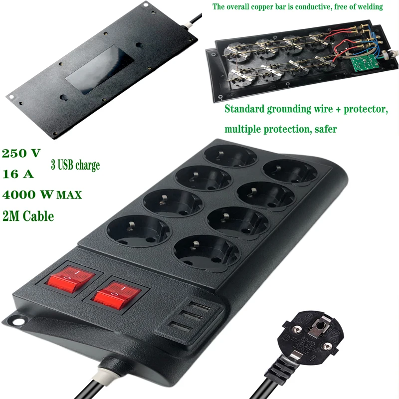 

Power Strip EU Plug USB Fast Charging Socket Universal Electrical Extender Cord Extension Cable for Home Office Network Filter