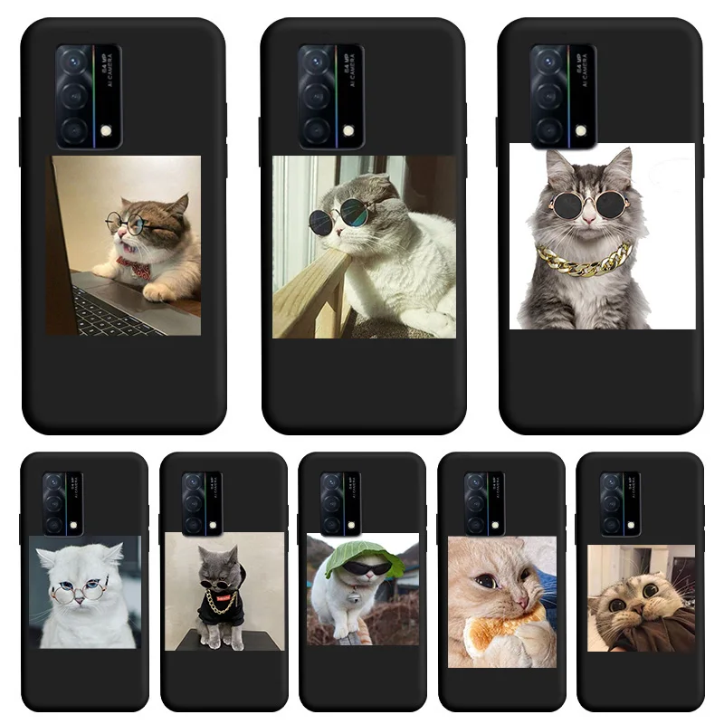 

Cute kitten Black TPU Soft Shell For OPPPO K9 5G Case Personality Tide Shell For OPPO K9 Case Silicone Matte Personality Cover