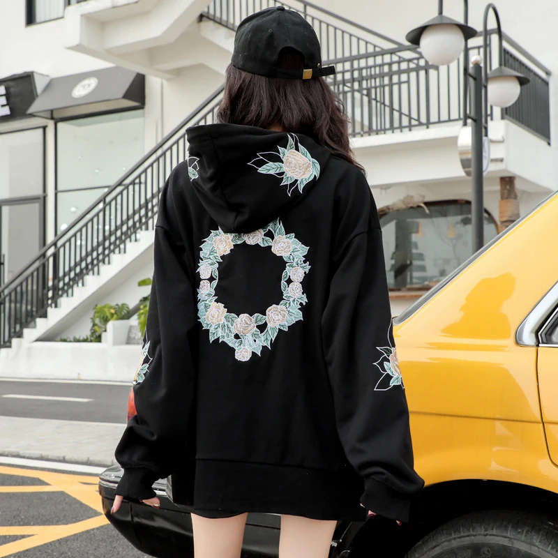 Флисовые Толстовки с японской вышивкой весна 2020 повседневные толстовки в