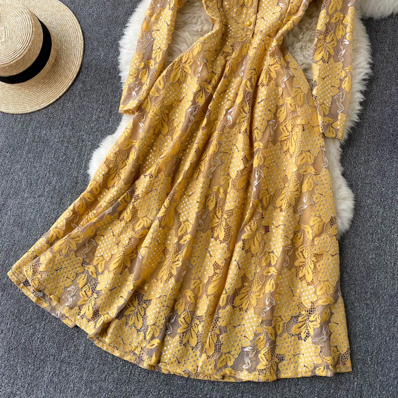 Женское кружевное платье средней длины Элегантное повседневное в европейском