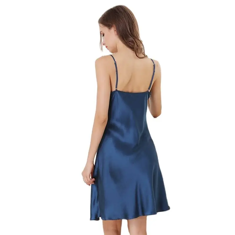 Женская ночная рубашка из натурального шелка с V образным вырезом|Ночные сорочки