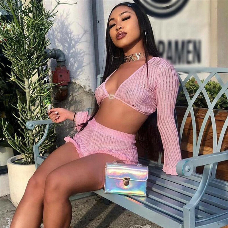 Новый женский сексуальный клубный комплект из двух предметов одежды прозрачная