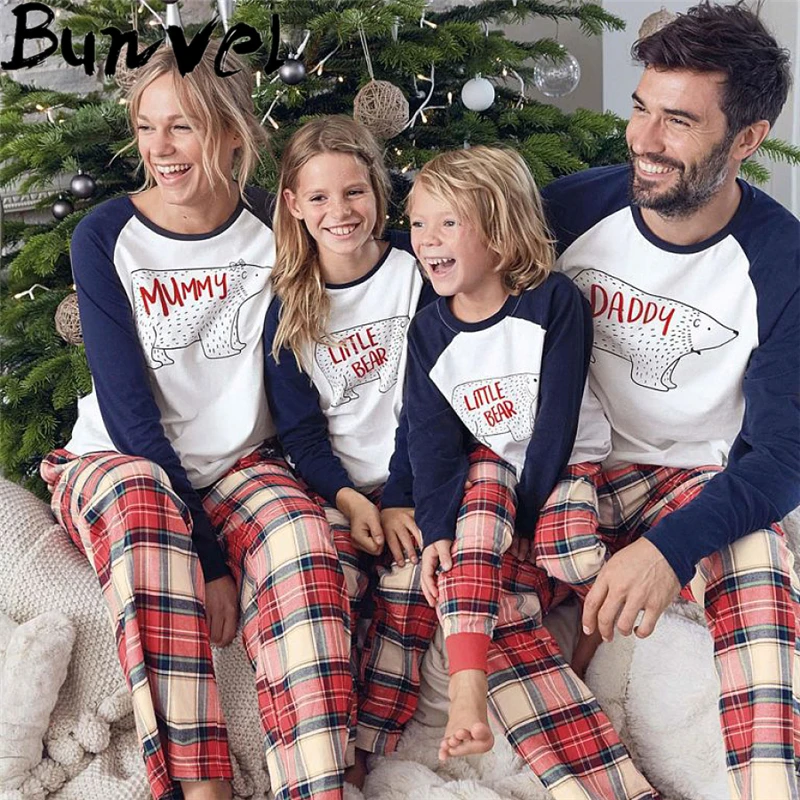 Bunvel/рождественские пижамы для всей семьи комплект рождественской одежды костюм