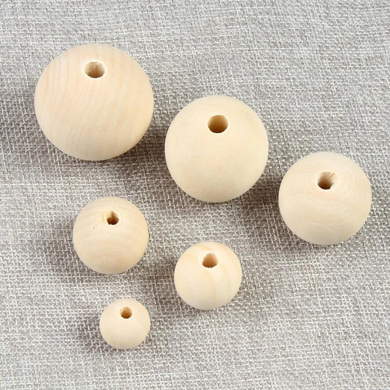 

Natural Round Wood Crafts Beads Loose Spacer Balls Charm with Hole For DIY Jewelry Making (8mm/12mm/16mm/20mm/25mm)