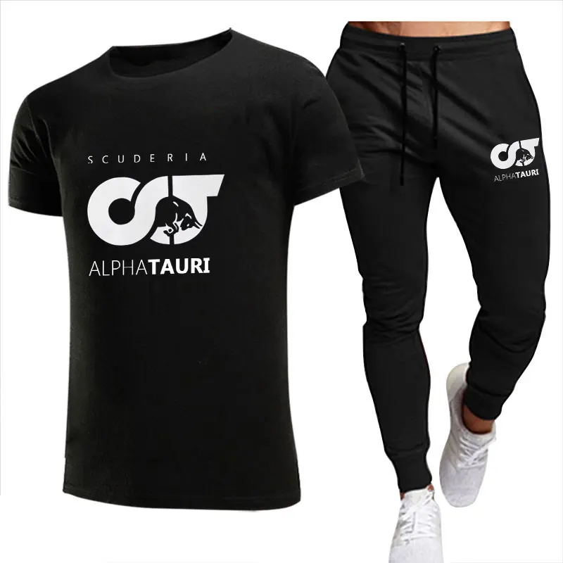 

Summer Men Sets Brand Printed F1 Scuderia Alpha Tauri Pierre Gasly Racing Drive To Fashion Short Sleeve Cotton T-shirt+Trousers