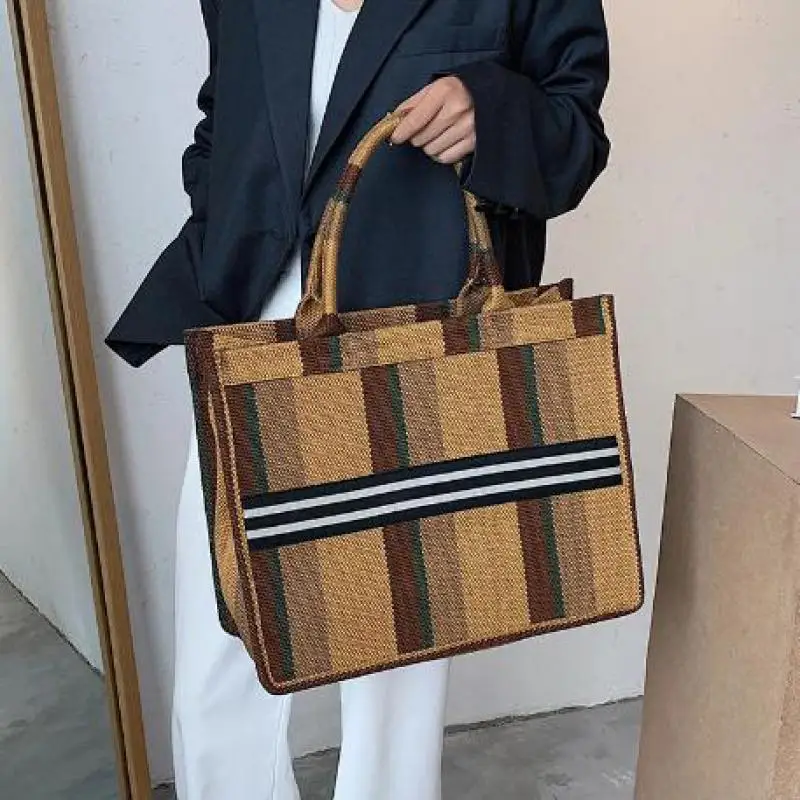 

2021 New Fashion Tote Bags Plaid Women Shopping Bag Large Capacity Canvas Shoulder Bag Fashion Women's Handbags Casual Tote