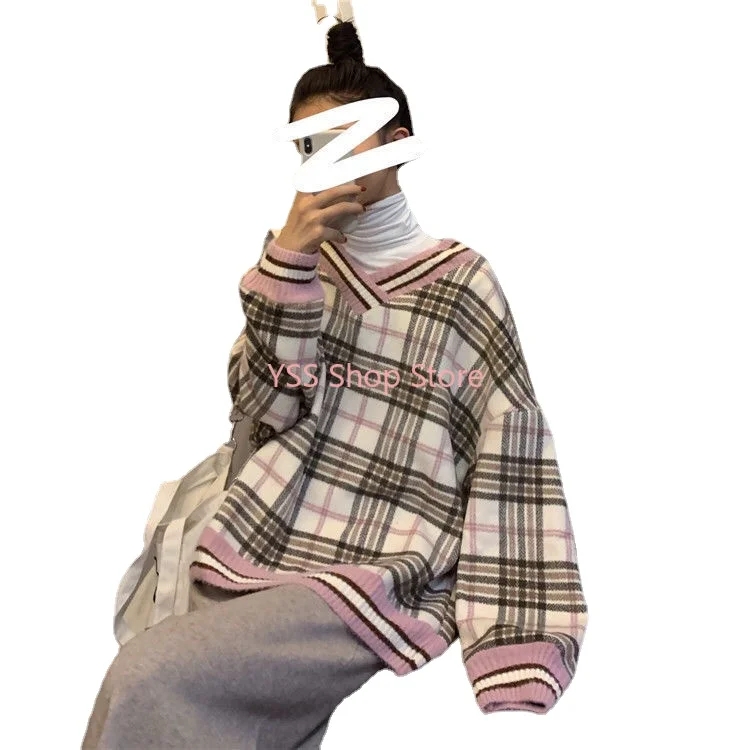 

Women plaid hoodies pring winter new style slim fit casual hooded sweatshirt pink and blue fashion Plaid Pirnted Cotton Hooded